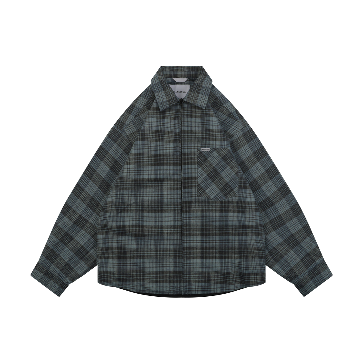 Balenciaga Blue-Grey Plaid Quilted Jacket