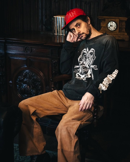 Saint Michael Ram-Headed Demon Print Long-Sleeve Top