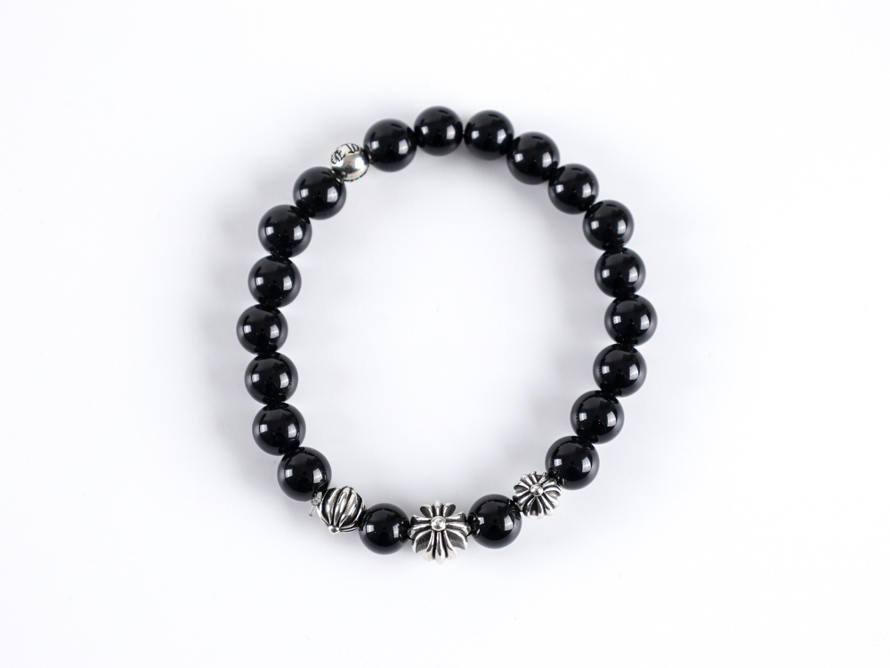 Chrome Hearts Obsidian Bracelet – Four Sterling Silver Beads | Luxury Gothic Jewelry