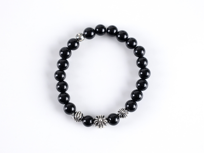 Chrome Hearts Obsidian Bracelet – Four Sterling Silver Beads | Luxury Gothic Jewelry