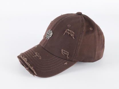 Chrome Hearts Distressed Baseball Cap – Brown | Cross Logo Metal Badge Hat