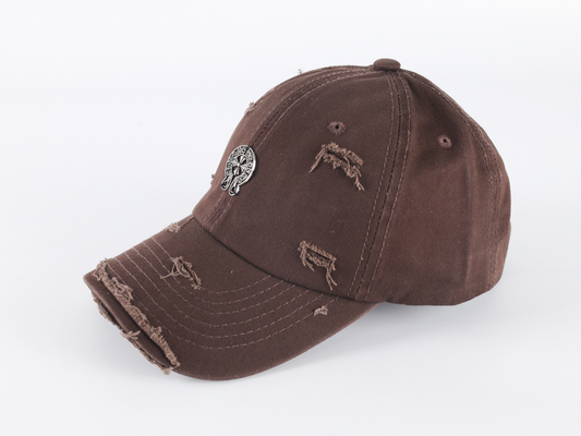 Chrome Hearts Distressed Baseball Cap – Brown | Cross Logo Metal Badge Hat