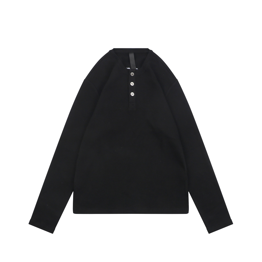 Chrome Hearts Embroidered Waffle-Knit Long-Sleeve Henley with Silver Buttons