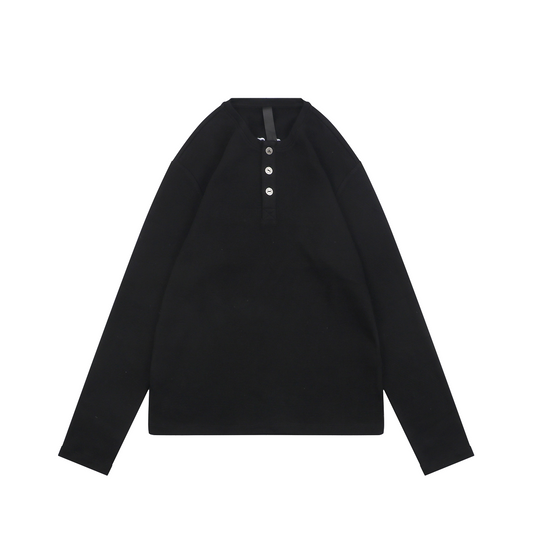 Chrome Hearts Embroidered Waffle-Knit Long-Sleeve Henley with Silver Buttons