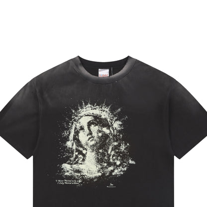 Saint Michael Glow-in-the-Dark Crown of Thorns Madonna Print Short-Sleeve T-Shirt