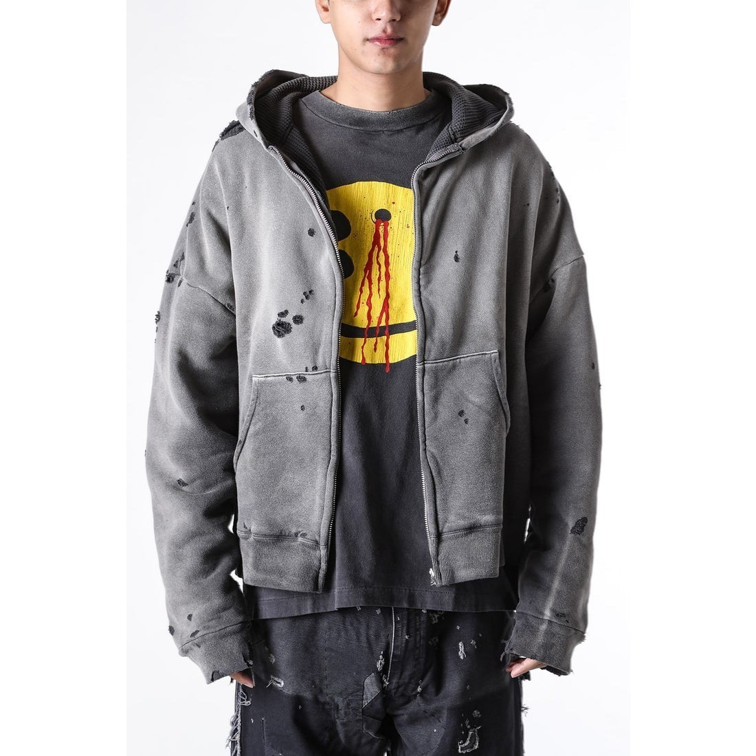 Saint Michael Double-Layer Distressed Waffle-Knit Hoodie