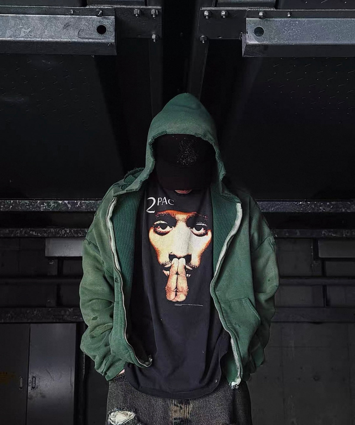 Saint Michael Double-Layer Distressed Waffle-Knit Hoodie