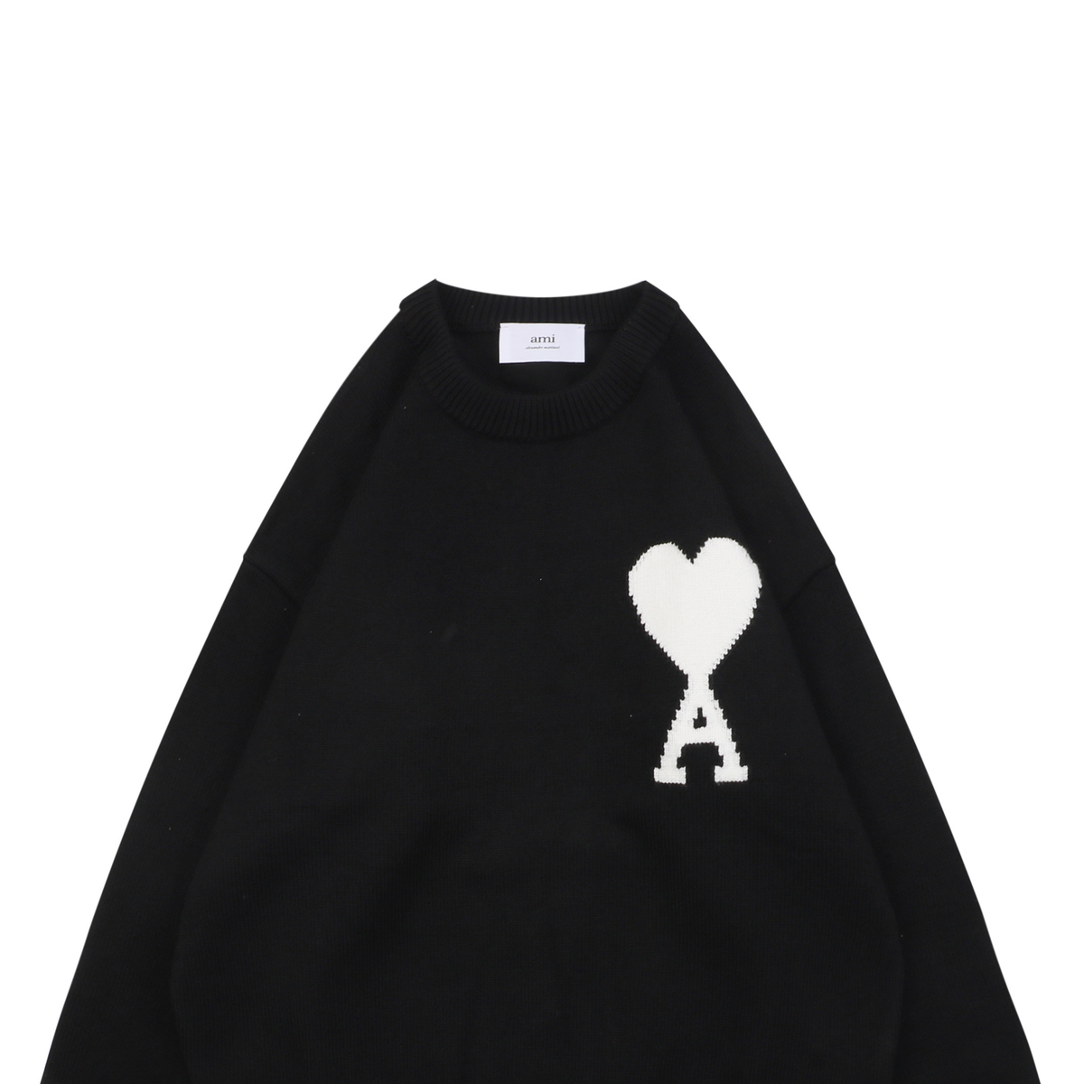 AMI Paris Heart-Intarsia Crew-Neck Sweater - Black
