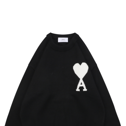 AMI Paris Heart-Intarsia Crew-Neck Sweater - Black