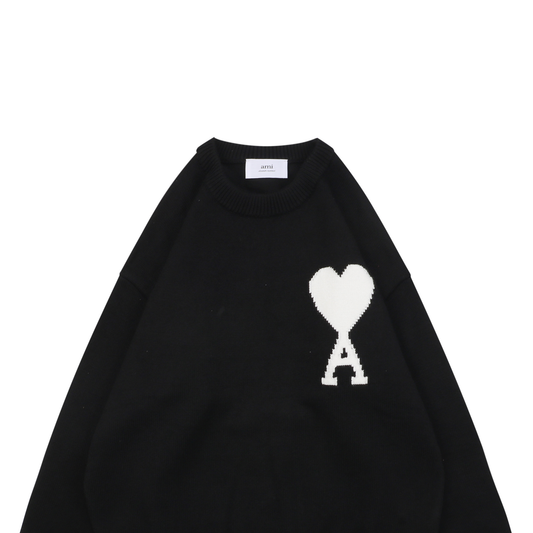 AMI Paris Heart-Intarsia Crew-Neck Sweater - Black