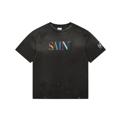 Saint Michael Rainbow SAINT Letter Print Short-Sleeve T-Shirt – Black