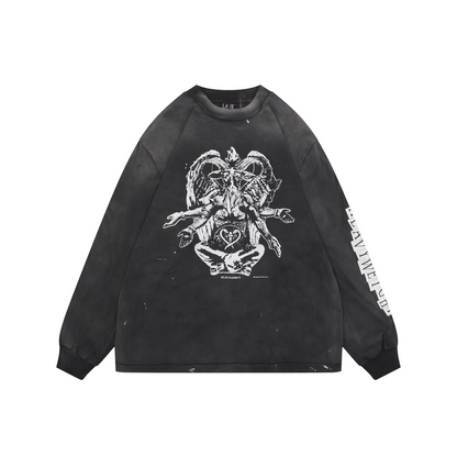 Saint Michael Ram-Headed Demon Print Long-Sleeve Top