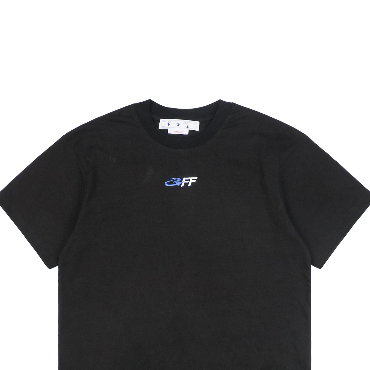 Off-White Blue Arrow & Letter Embroidery T-Shirt | Black Short-Sleeve