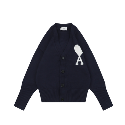 AMI Paris Heart-Jacquard Turtleneck Cardigan | Knit Layer