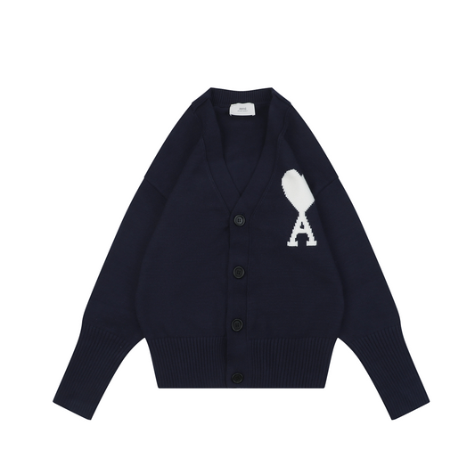 AMI Paris Heart-Jacquard Turtleneck Cardigan | Knit Layer