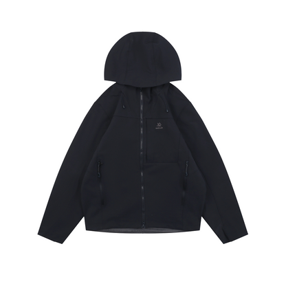 Kailas Outdoor Softshell Hooded Jacket – Black | Windproof Stretch Fleece-Lined Hiking Jacket