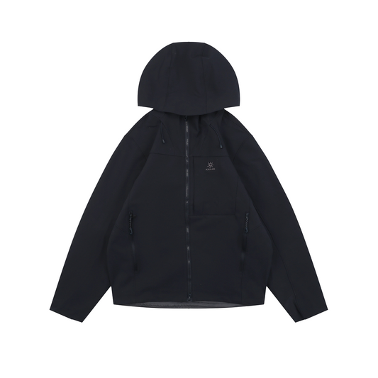Kailas Outdoor Softshell Hooded Jacket – Black | Windproof Stretch Fleece-Lined Hiking Jacket