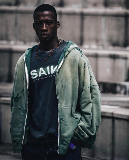 Saint Michael Double-Layer Distressed Waffle-Knit Hoodie