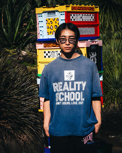 Saint Michael SS25 Blue Washed Distressed Slogan T-Shirt