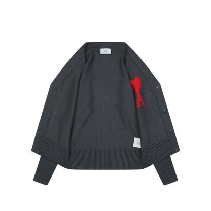 AMI Paris Heart-Jacquard Turtleneck Cardigan | Knit Layer