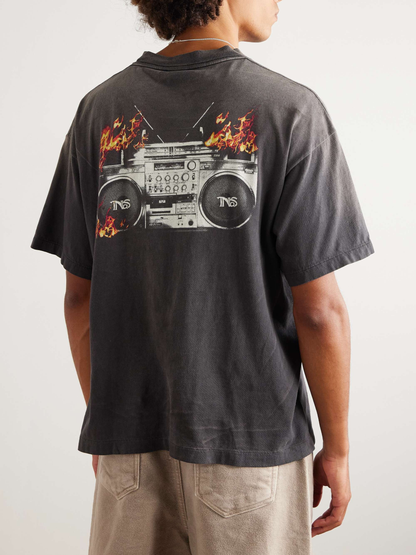 Saint Michael Flame Cassette Player Graphic Short-Sleeve T-Shirt