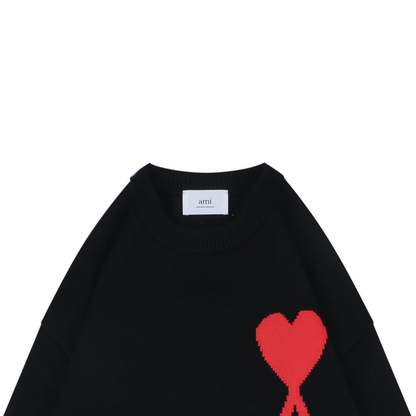 AMI Paris Heart-Intarsia Crew-Neck Sweater - Black