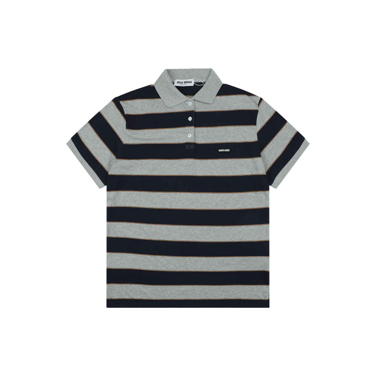 Miu Miu Striped Short-Sleeve Polo Shirt - Grey Blue