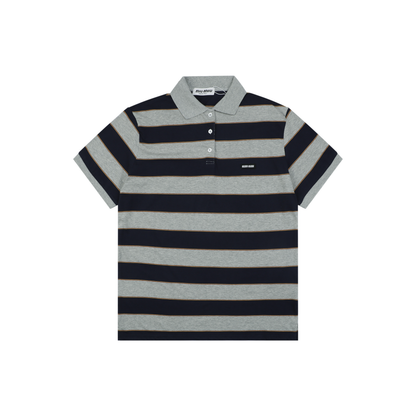 Miu Miu Striped Short-Sleeve Polo Shirt - Grey Blue