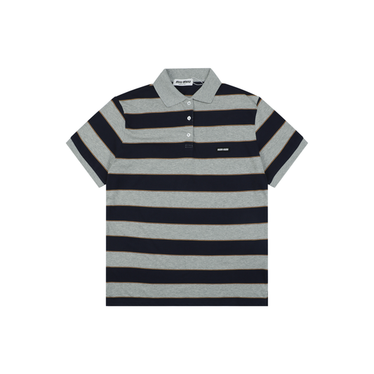 Miu Miu Striped Short-Sleeve Polo Shirt - Grey Blue