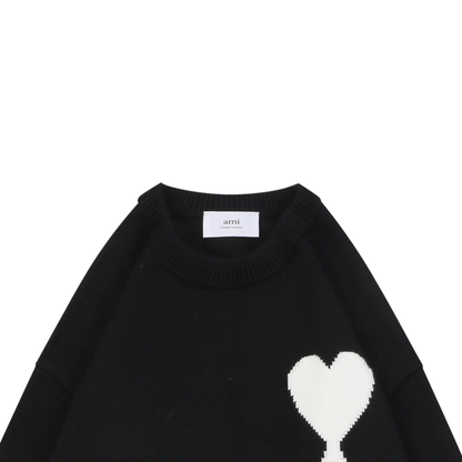 AMI Paris Heart-Intarsia Crew-Neck Sweater - Black