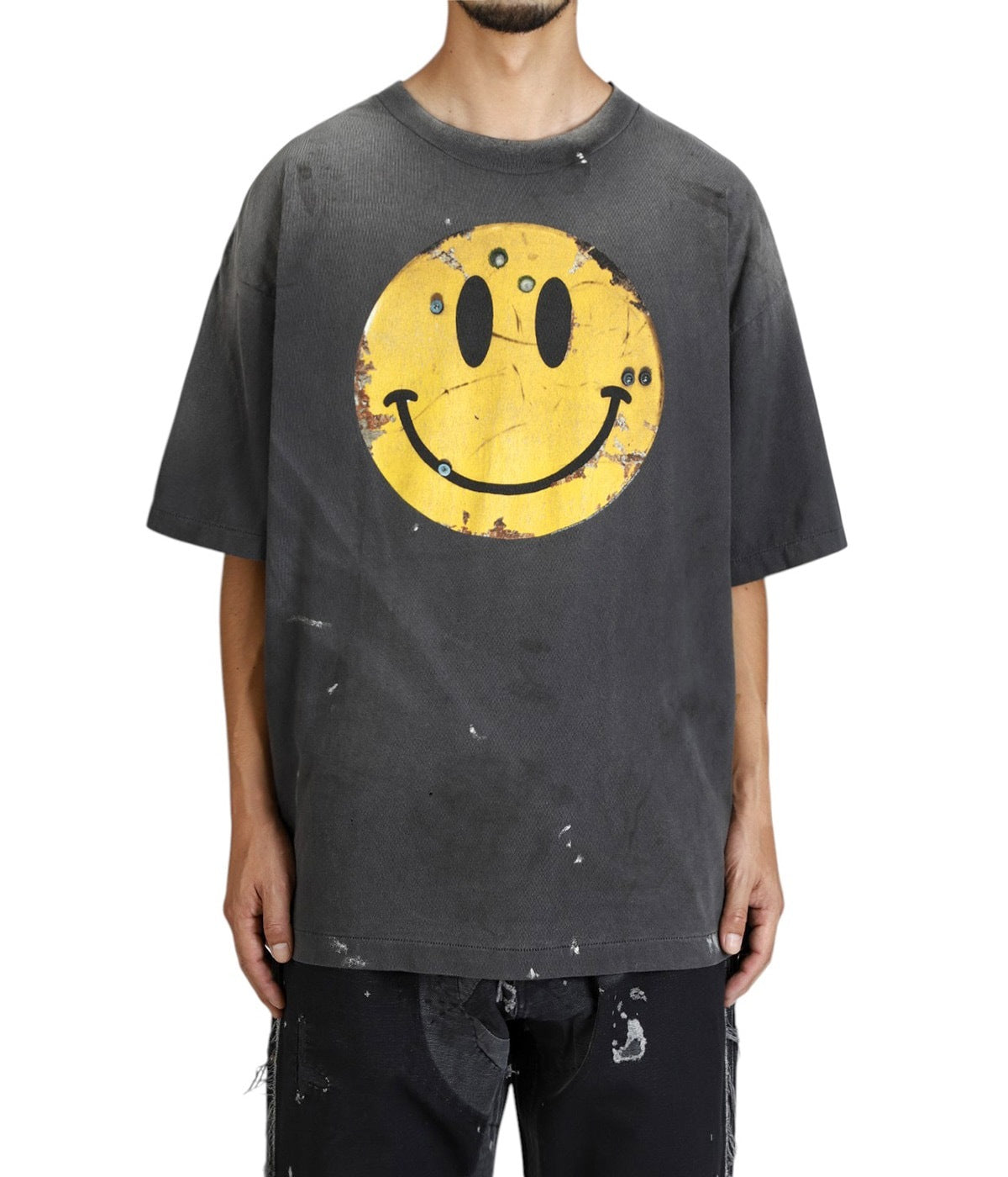 Saint Michael Distressed Smiley Print Short-Sleeve T-Shirt