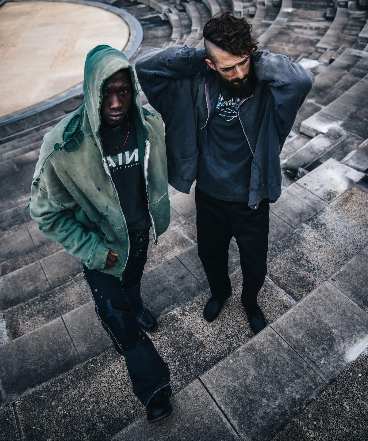 Saint Michael Double-Layer Distressed Waffle-Knit Hoodie