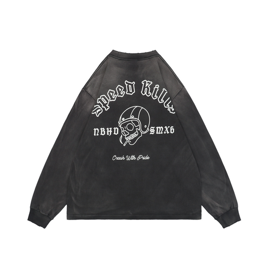 Saint Michael Skull Helmet Print Long-Sleeve T-Shirt