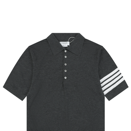 Thom Browne Grey 4-Bar & 5-Stripe Short-Sleeve Polo