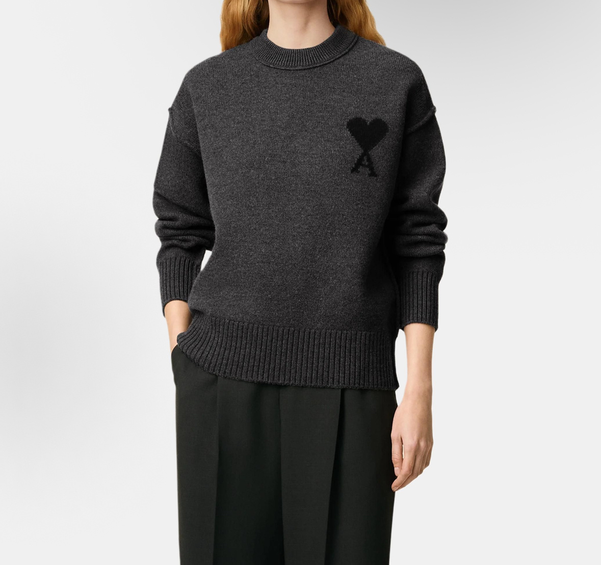 AMI Paris Heart-Logo Crewneck Sweater | Knit Pullover