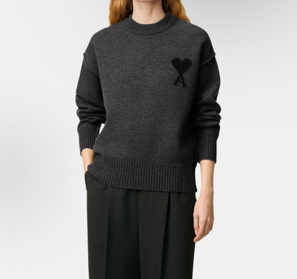AMI Paris Heart-Logo Crewneck Sweater | Knit Pullover