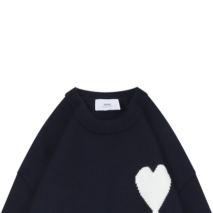 AMI Paris Heart-Jacquard Crew-Neck Sweater | Knit Pullover