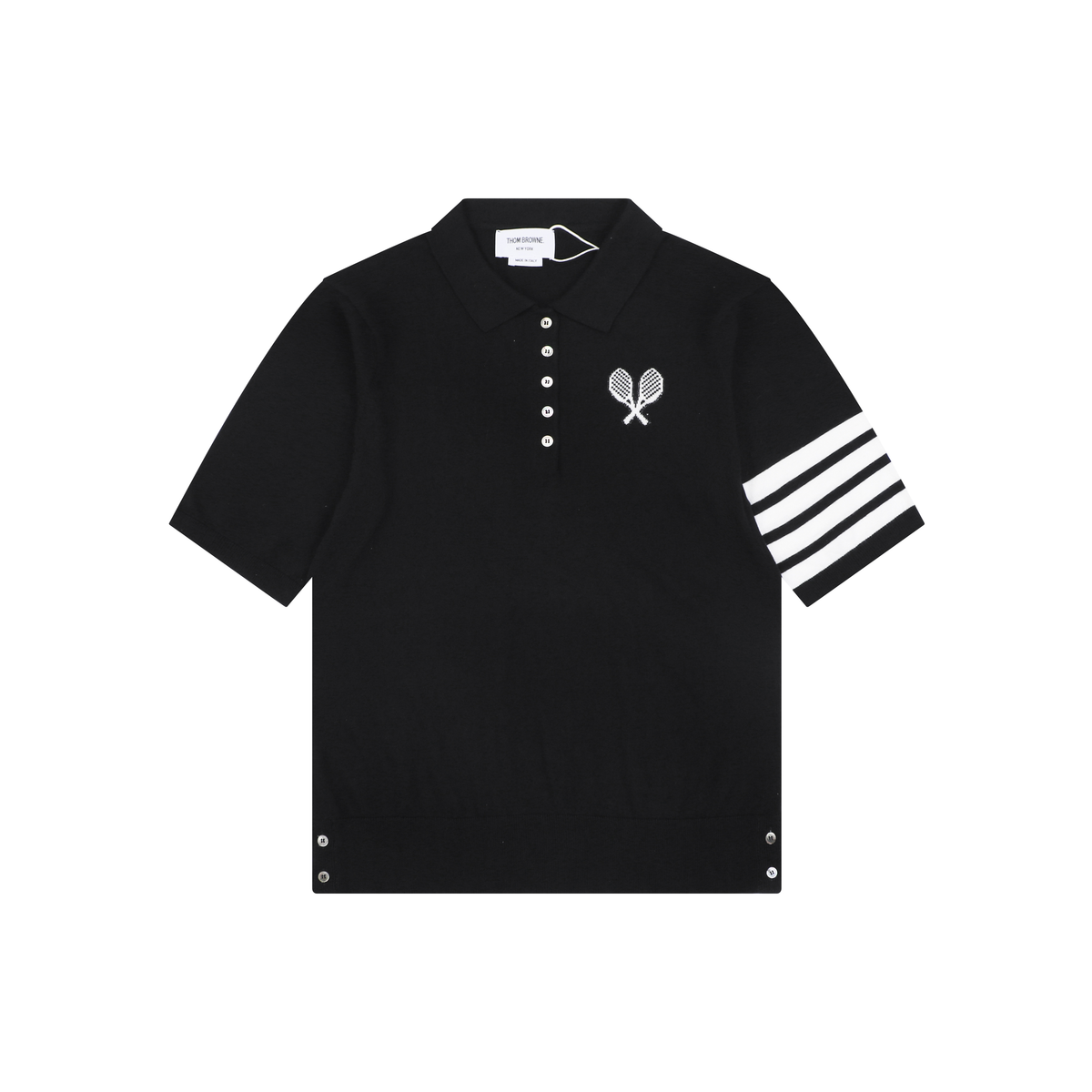 Thom Browne 5-Button Short-Sleeve Polo | Tennis Racket Motif