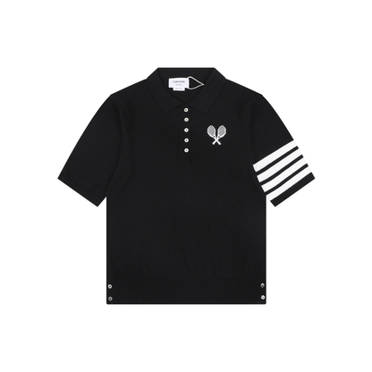 Thom Browne 5-Button Short-Sleeve Polo | Tennis Racket Motif