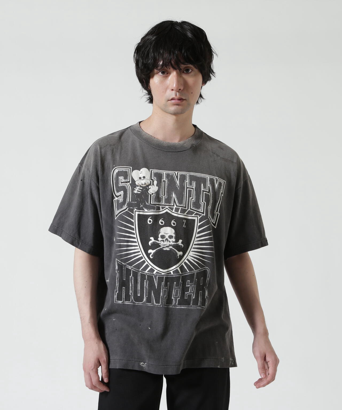 Saint Michael Middle-Finger Skull Print Short-Sleeve T-Shirt