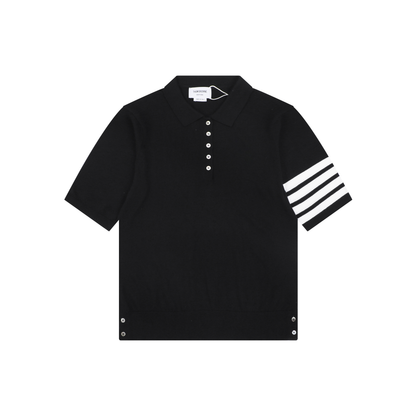 Thom Browne Navy Blue 4-Bar 5-Button Short-Sleeve Polo