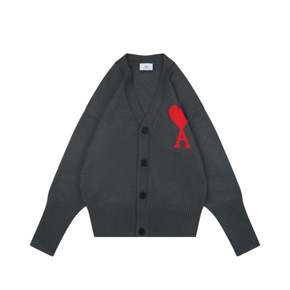 AMI Paris Heart-Jacquard Turtleneck Cardigan | Knit Layer