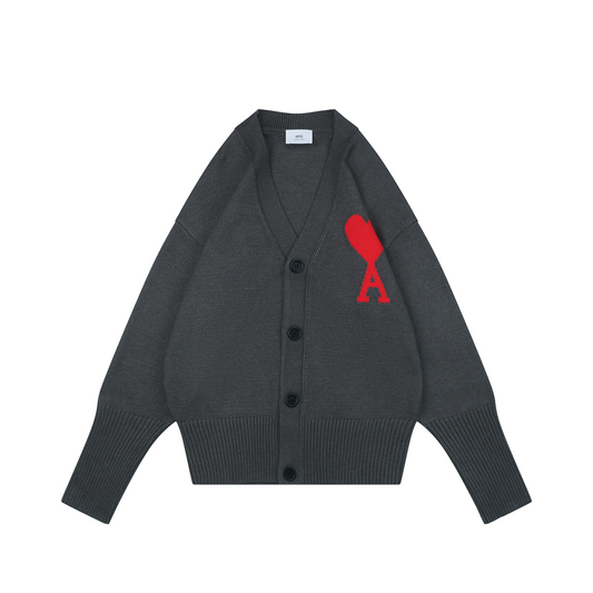 AMI Paris Heart-Jacquard Turtleneck Cardigan | Knit Layer