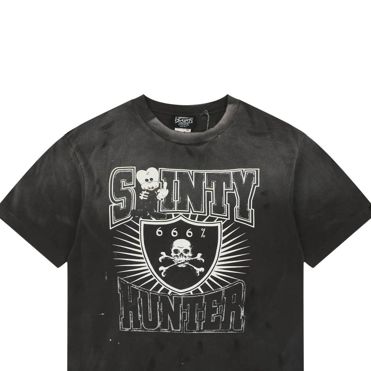 Saint Michael Middle-Finger Skull Print Short-Sleeve T-Shirt