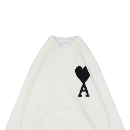 AMI Paris Heart Jacquard Crew-Neck Sweater - White