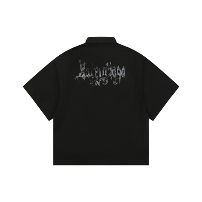 Balenciaga Short-Sleeve Shirt | Distressed Gothic Lettering Print