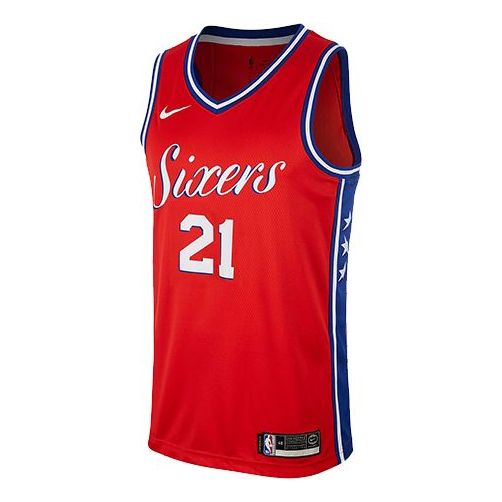 Nike  Philadelphia 76ers #21 Joel Embiid Swingman Jersey – Red | 2020-21 Classic Edition