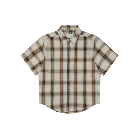 AMI Paris Heart-Logo Check Short-Sleeve Shirt | Brown