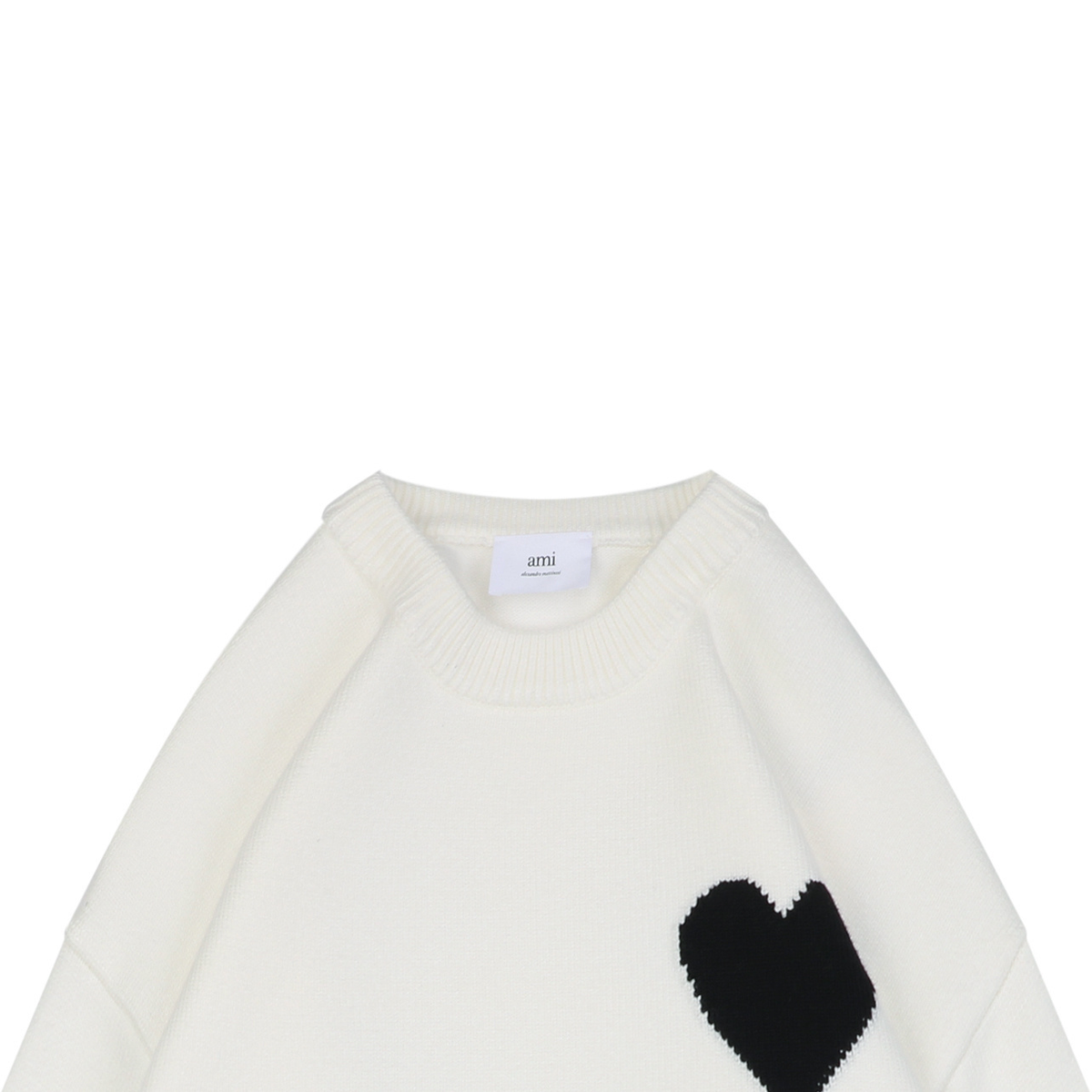 AMI Paris Heart Jacquard Crew-Neck Sweater - White