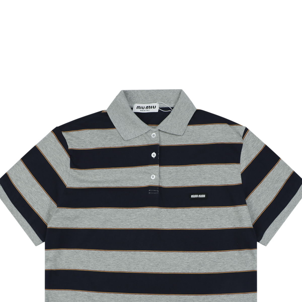 Miu Miu Striped Short-Sleeve Polo Shirt - Grey Blue